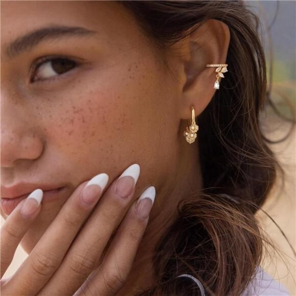 Gold Ear Cuff Earring 18K Gold Plated Non Pierced Ear Cartilage Clip on - Picture 2 of 7